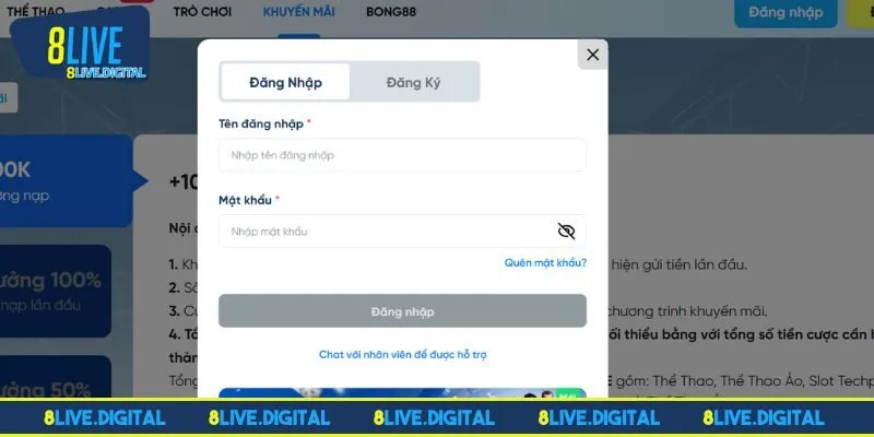 Hướng dẫn cụ thể thực hiện đăng nhập 8LIVE