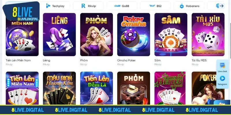 Khám phá thế giới trò chơi tại game bài 8LIVE